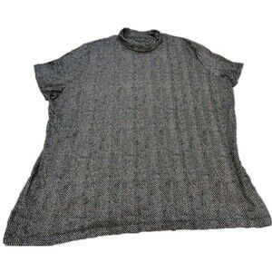 Lauren Ralph Lauren Blouse Size 2X Mock Neck Short Sleeves Herringbone Pattern